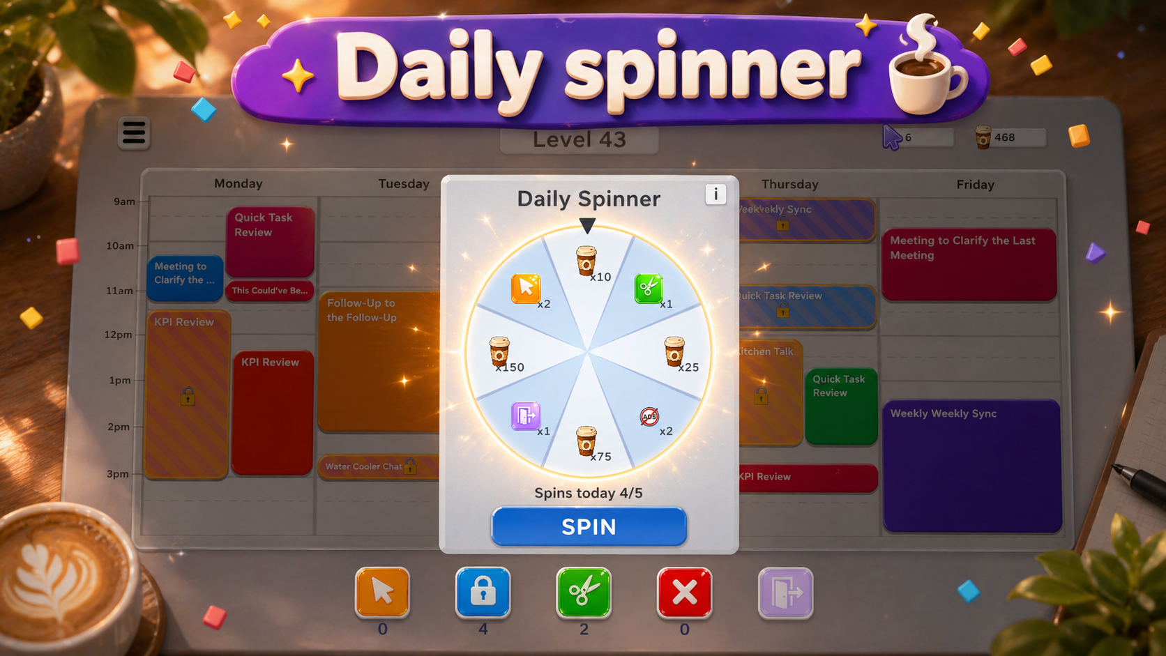 Meeting Mayhem daily spinner rewards