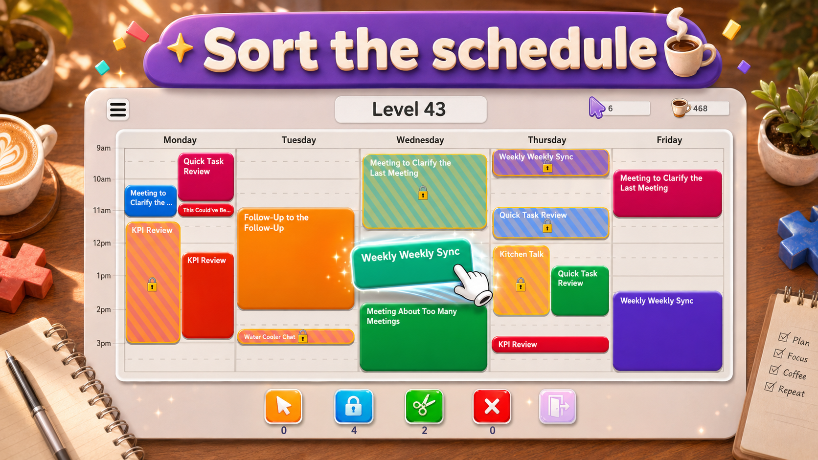 Sorting a Meeting Mayhem schedule